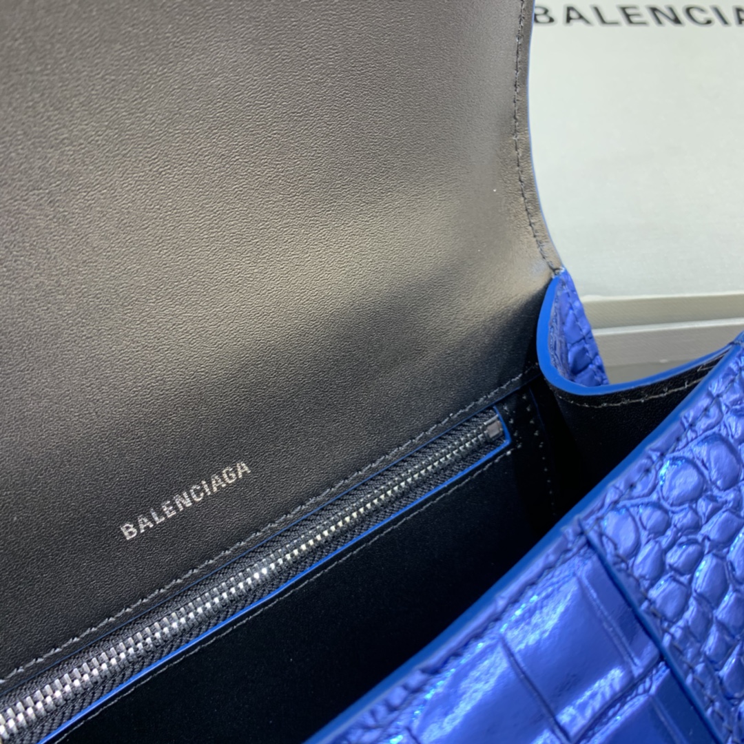 Balenciaga Hourglass XS Handbag Crocodile Embossed Shoulder Bag Blue